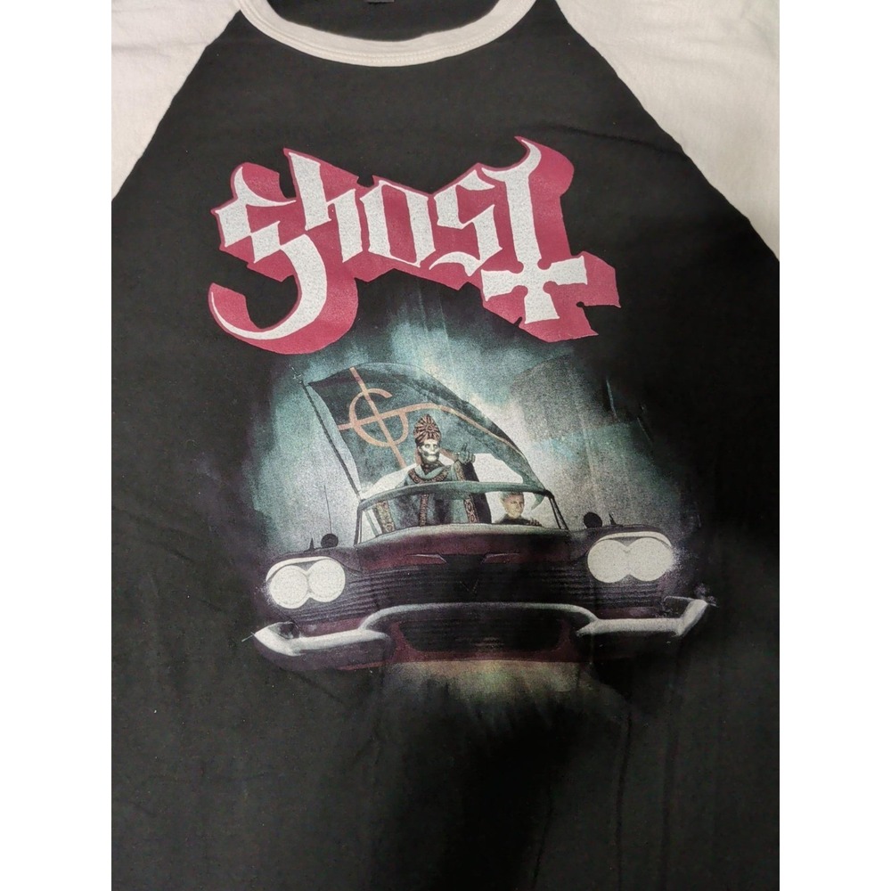 Ghost Mens L Black Cream Papa Emeritus Graphic 3/4 Sleeve Raglan Band T Shirt
